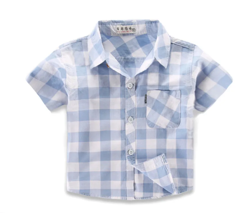 Летняя рубашка для маленьких мальчиков модные клетчатые Повседневные детские рубашки в полоску одежда с короткими рукавами Детская Хлопковая одежда, рубашка От 0 до 10 лет - Цвет: 6