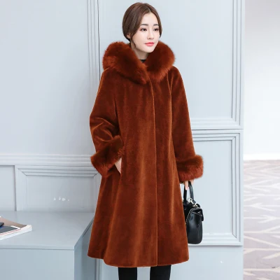 HANZANGL модное женское кашемировое меховое пальто флокированное зимнее длинное пальто куртка размера плюс женская верхняя одежда из искусственного меха 4 цвета M~ 3XL - Цвет: 4