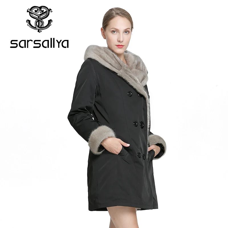SARSALLYA Woman Coat Fashion Natural Mink Fur Jacket Women Real Fur Coat Jackets Detachable Leather Clothing Overcoat Female