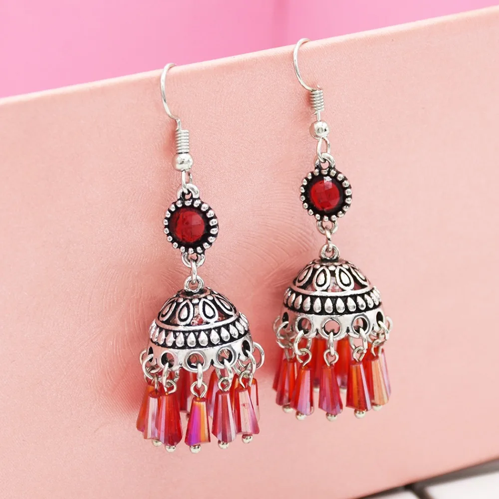 Индийские Jhumka стразы серьги для женщин богемные бисерные сережки oorbellen египетские цыганские турецкие вечерние ювелирные изделия