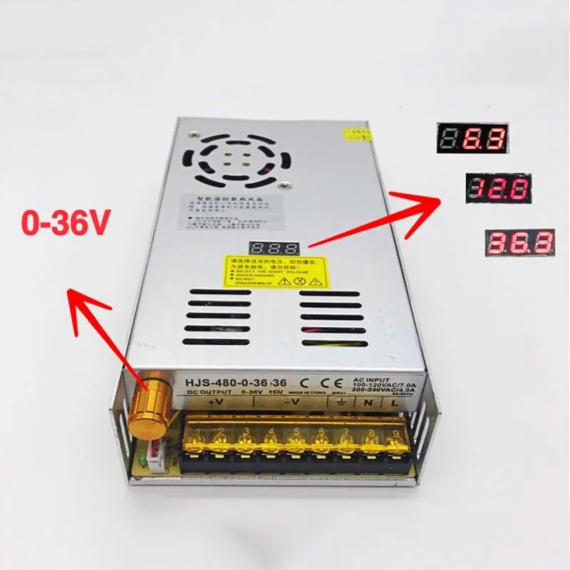

In AC 110V 220V Adjustable 36V DC voltage stabilization Digital switching power supply 0-36V 15A 480W