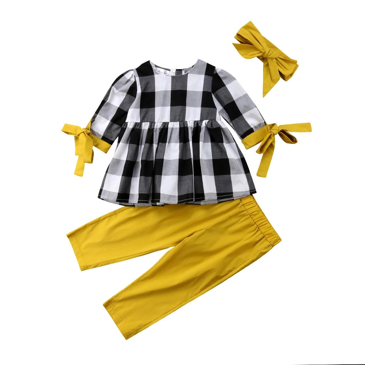

Toddler Kid Baby Girl Plaid Tops Shirt Pants Leggings Headband Outfit Clothes