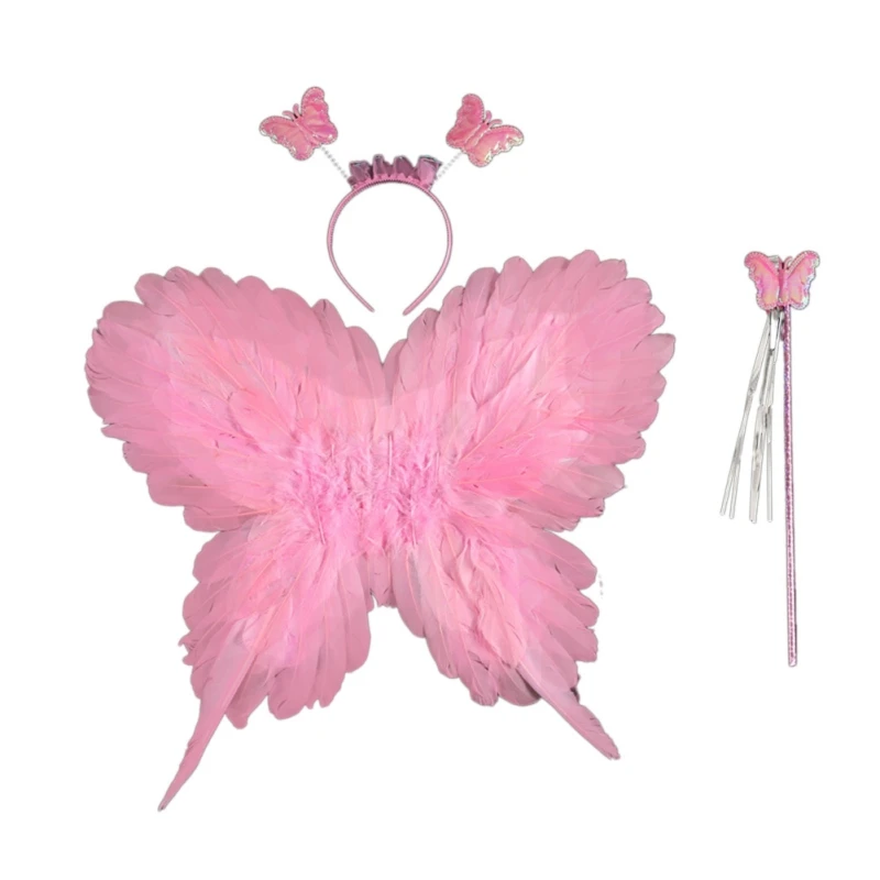 

Halloween Party Fancy Dress Costume Fairy Feather Angel Wings Princess Colorful Costume Sets Fairy Stick Prop Kids Costume