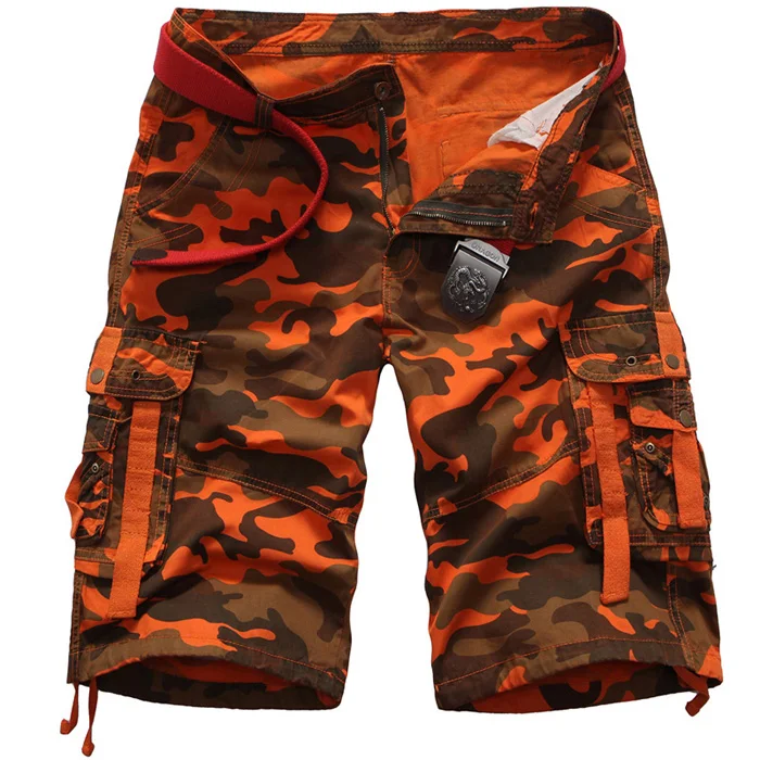 Orange Red Camo Классические камуфляжные мужские шорты Карго брендовые летние камуфляжные военные многокарманные мужские шорты больших размеров хлопковые шорты мужские - Цвет: Orange Red Camo