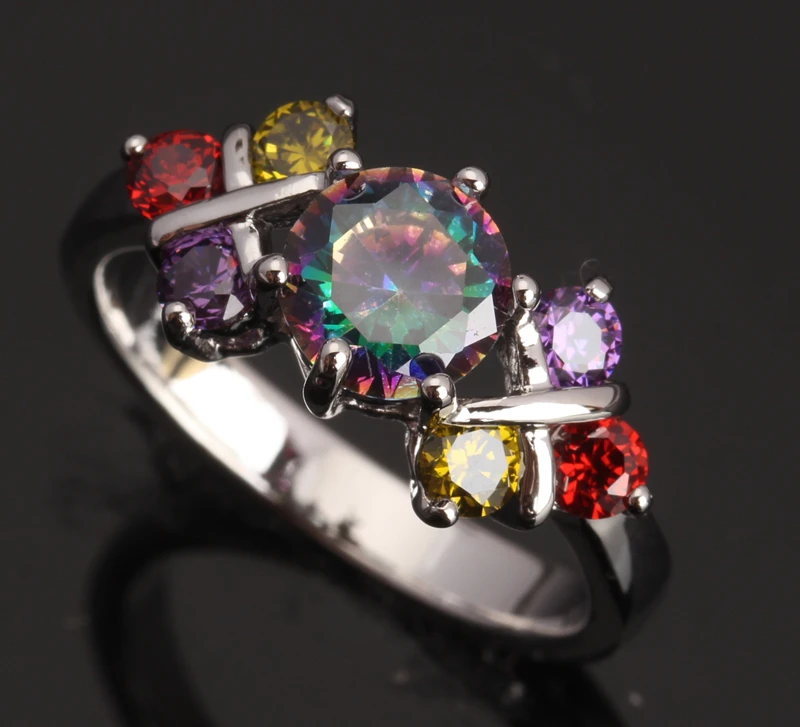 Mystic Rainbow Циркон посеребренное Серебряное кольцо Размер 6 / 7 8 9 S0088 | Украшения и