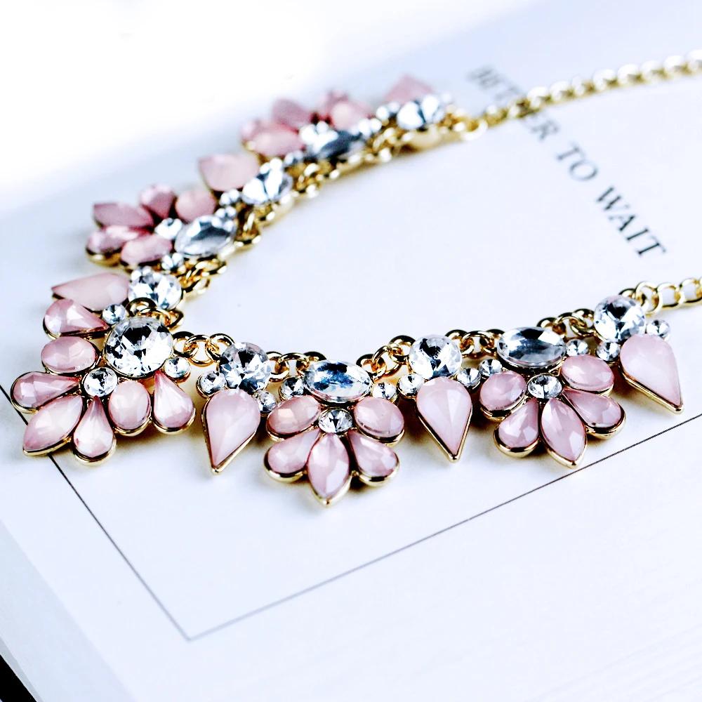 

2019 Crystal Jewelry Pink Necklace Charms Choker Elegant Women Necklace kolye Collares Collar Mujer Christmas Collier valentine