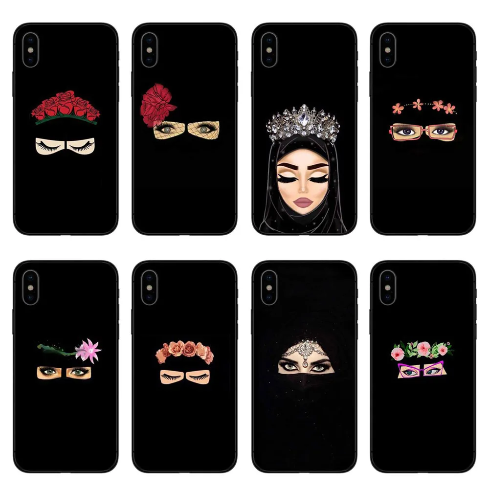 

Muslim Islamic Gril Eyes Arabic Hijab Girl Phone Case Cover For iPhone X 8 8Plus 7 7Plus 6 6s Plus 5 5S SE black Protector Shell