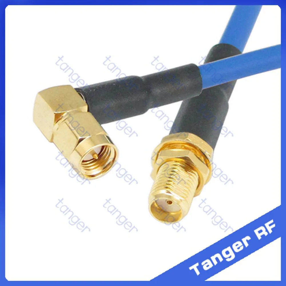 RF SMA male right angle to female connector with RG402 RG141 RG-402 Coaxial Jumper blue cable 8inch 8&quot 20cm Low Loss Coax |