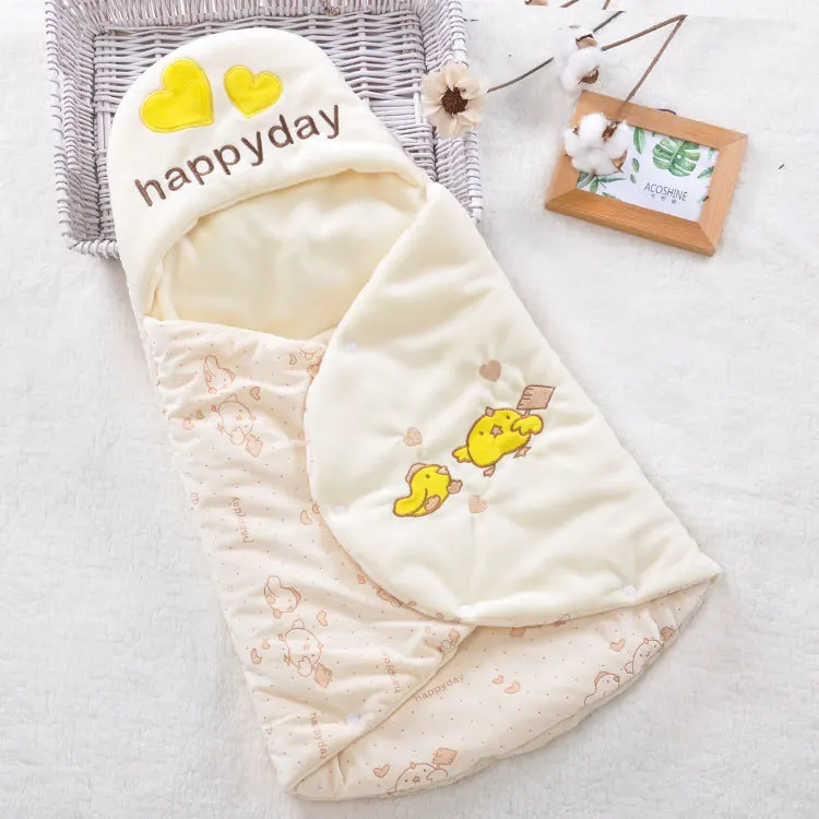 Двухслойный спальный мешок для малышей, Фланелевое детское постельное белье, Одеяло пеленка, обертывание, мультяшный спальный мешок для новорожденных, детский спальный мешок - Цвет: yellow chick W75xL95