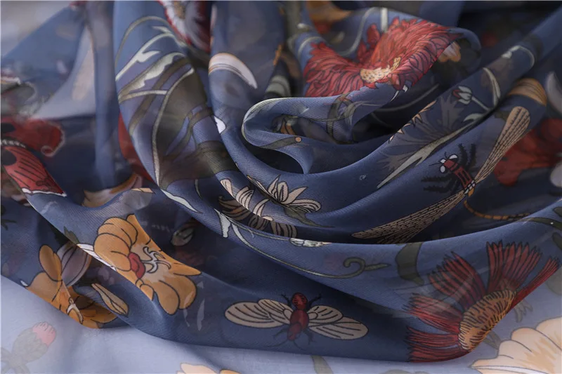 Летний Шелковый шарф для женщин, большой размер, Пашмина, цветочный принт, тонкие мягкие шали и палантины, Пашмина бандана, платок, пляжные палантины