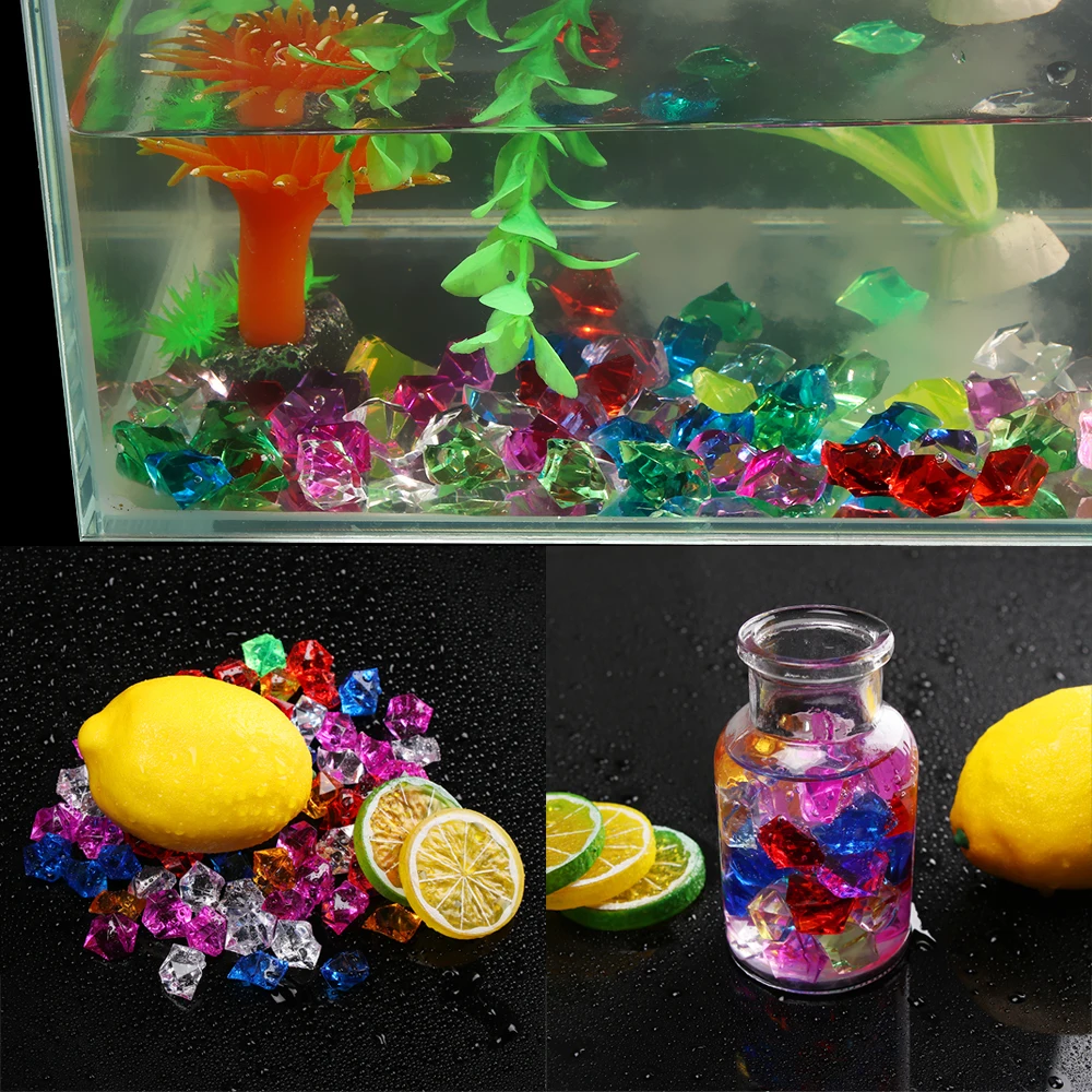 50Pcs/bag Colorful Acrylic Fish Tank Ornament Crystal Ice Cubes Stone Ice Rocks Vase Filler Pebble for Wedding Garden