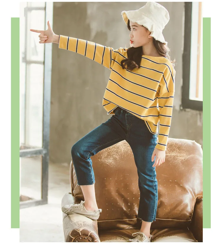 New 2019 Spring Baby Big Girls Striped Loose Tees Tops Clothes Children Cotton Casual Long Sleeve T-shirts For Kids Clothing (11)