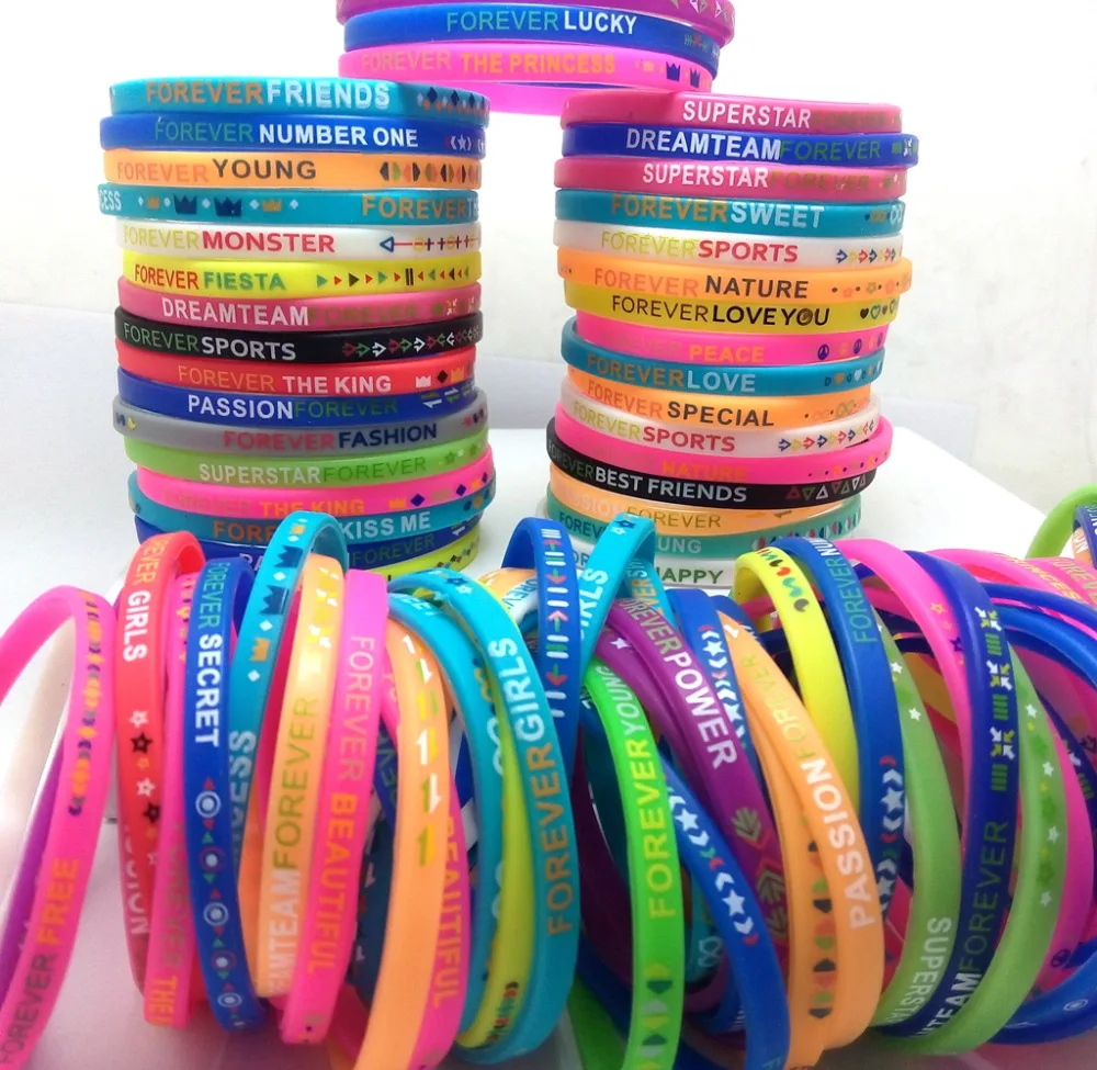 

100x New Design Mixed Silicone Charm Bracelets Forever Wristbands Wholesale Kids Children Adult Christmas Birthday party Gift