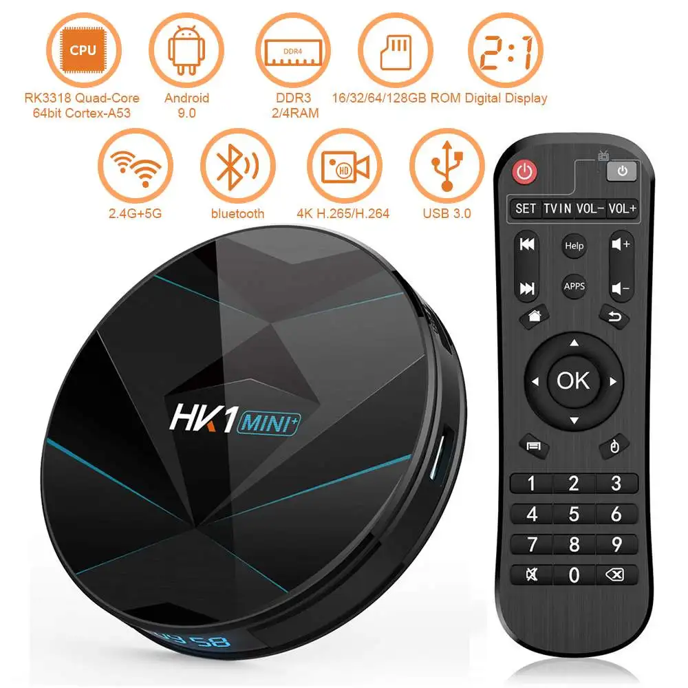 Умная ТВ приставка HK1 Mini Plus Android 9 0 4K RK3318 2/4 ГБ ОЗУ 16/32/64/128 Гб ПЗУ Φ Wi Fi bluetooth новинка 4