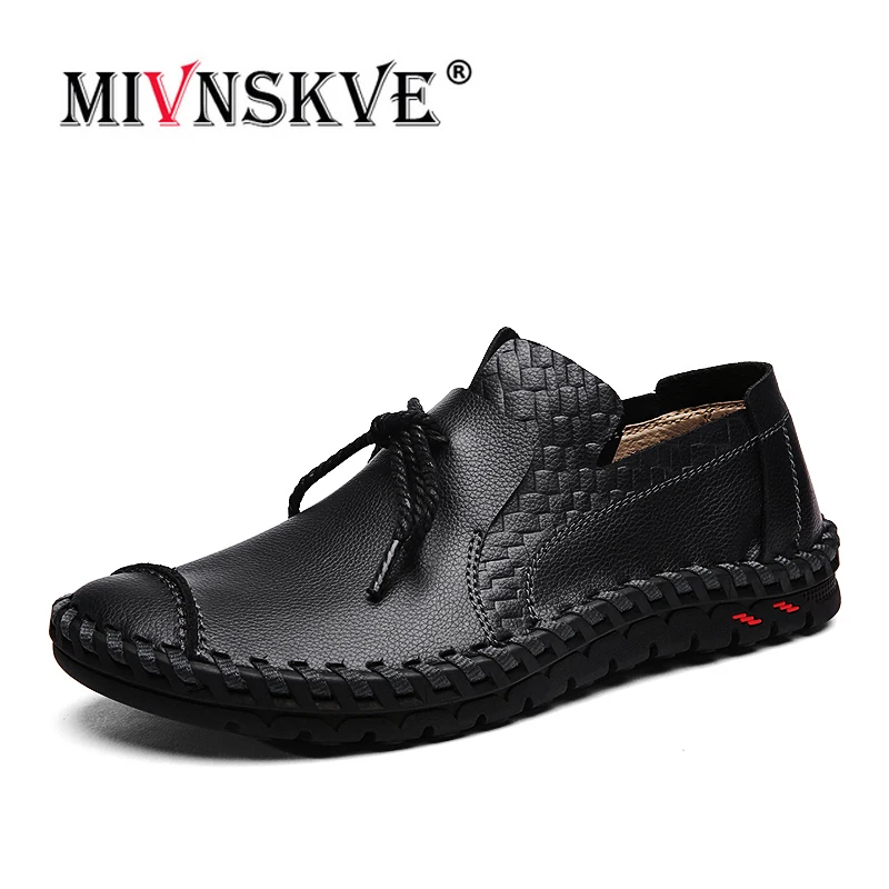 

MIVNSKVE Spring Genuine Leather Business Men Shoes Elegant Hand Sewing Comfortable Office Men Flat Mens Casual Shoes Lace Up
