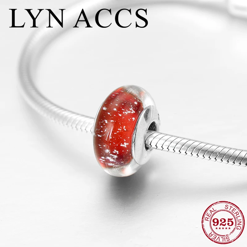 

925 Sterling Silver DIY Flashing red fine European Murano Glass Beads Fit Original Pandora Women Charms Bracelet Jewelry making
