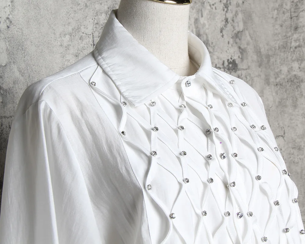 [EAM] 2019 новая весенне-летняя тонкая короткая рубашка мужская блузка с длинным рукавом и кисточками Модная рубашка JX704
