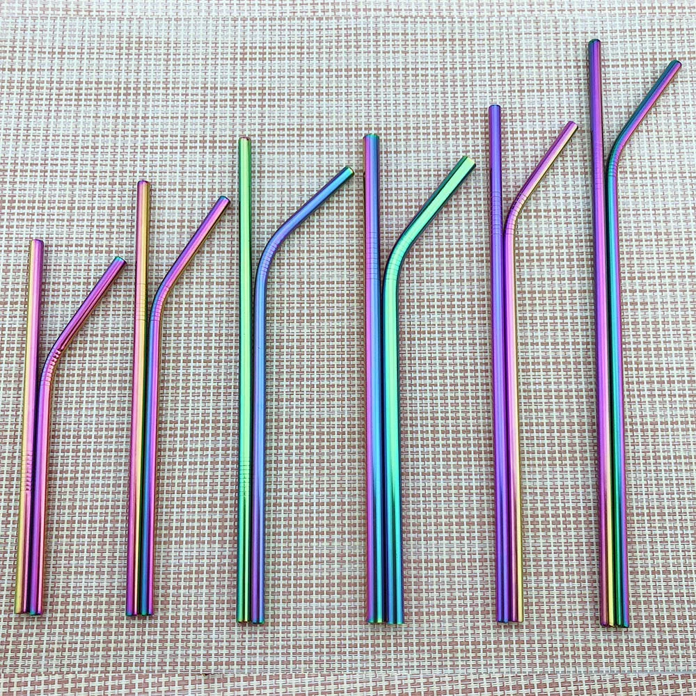 

Colorful Reusable Metal Straw With Cleaner Brush High Quality 4Pcs/Pack Drinking Straws 304 Stainless Steel Straight Bent Party