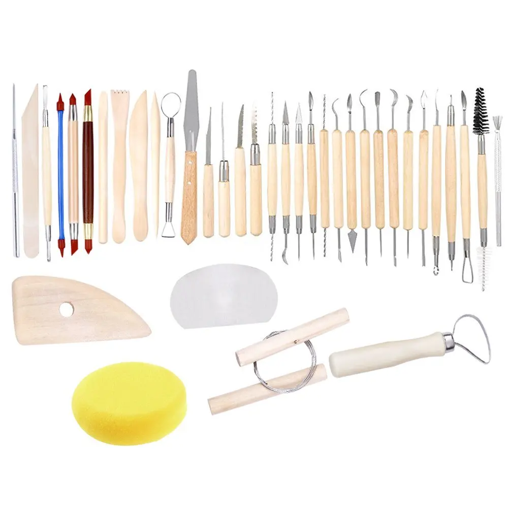 Free Shipping 38 Pieces Wooden Pottery Carving Tool Set Ceramic Tool