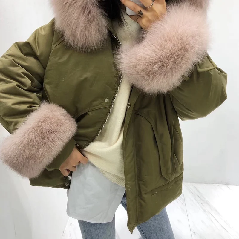  FTLZZ Winter Warm White Duck Down Parkas Women Hooded Large Real Fox Fur Collar Feminino Coat Casua