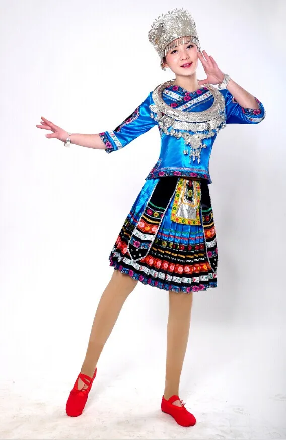 Традиционный китайский танцевальный костюм s miao одежда хмонг китайский miao hmong одежда hmong-одежда Китайский народный танец костюм