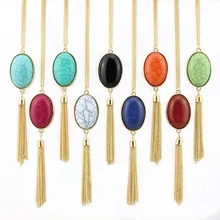 Лидер продаж кабошон Натуральный камень Цепочки и ожерелья ювелирные изделия из золота плавающий с длинной бахромой Цепочки и ожерелья для Для женщин Модные украшения