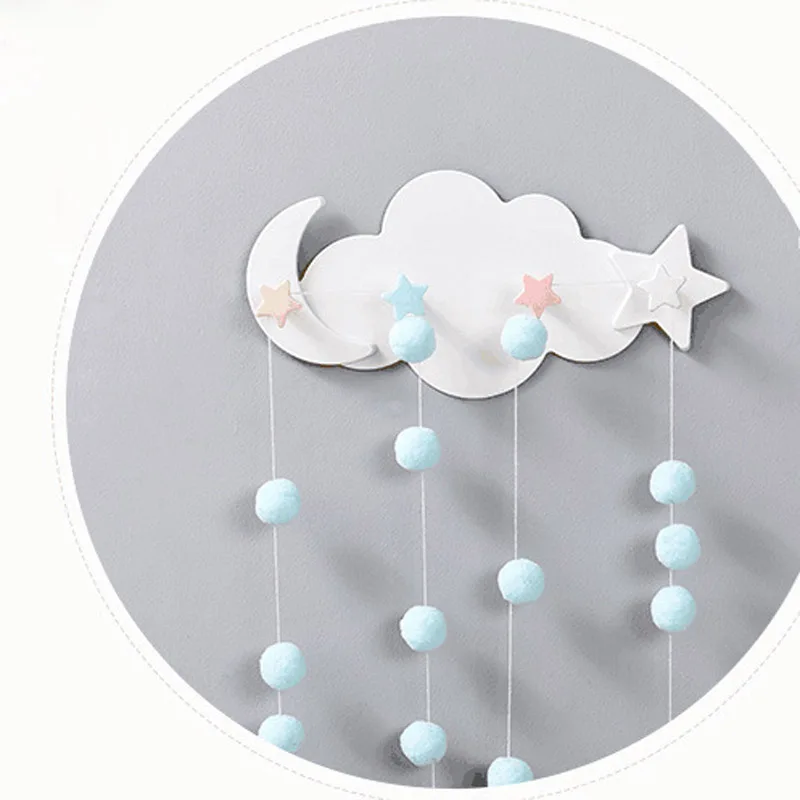 Creative Wooden Hook Cute Star Moon Shape Wall Hats Decor Kids Room Hooks Q1Z8 