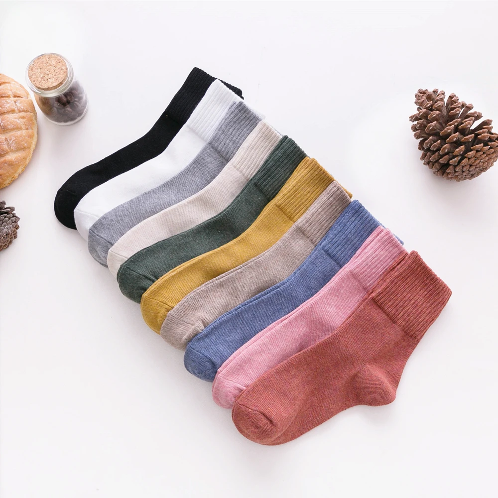 CHAOZHU Solid Colors Women 100% Cotton Socks High Quality Autumn Winter Rib Top Paddy Daily Basic Colorful Soft Socks Lady