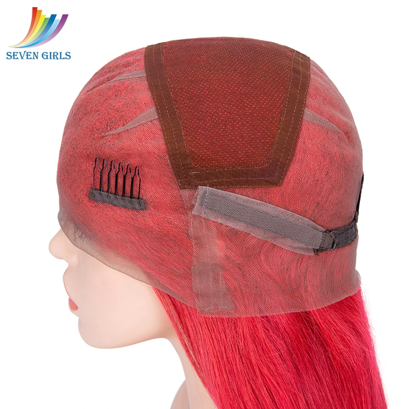 Sevengirls Grade 10A Red Virgin Hair Wigs Brazilian Straight Natural Hairline Preplucked Full Lace Human Hair Wigs Free Shipping