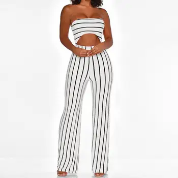 

Women Fashion Sexy Summer Party Stripe Sleeveless Long Jumpsuit Backless Romper Off Shoulder Outfits AD0790