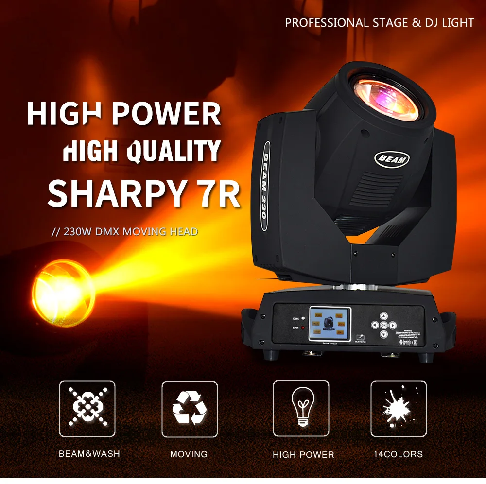 Sharpy Beam 7r 230 w движущийся головной Луч света 230 движущаяся головка профессиональное оборудование для сцены