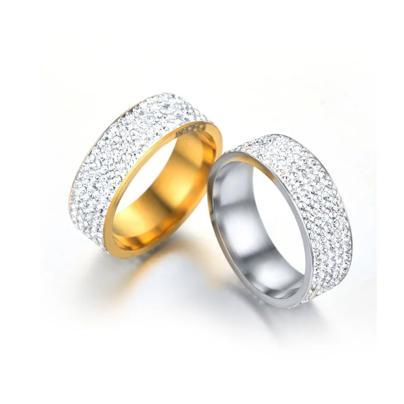 Нержавеющая сталь 5 ряд чистая кристальная Свадебная кольца для мужчин и женщин