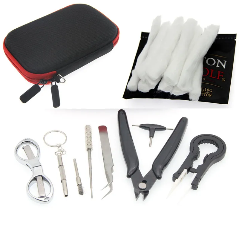 

Mini Vape DIY Tool Bag Organic Cotton Wick Strips Tweezers Pliers Wire Heaters Kit Coil Jig Winding for E-Cigarette Accessories