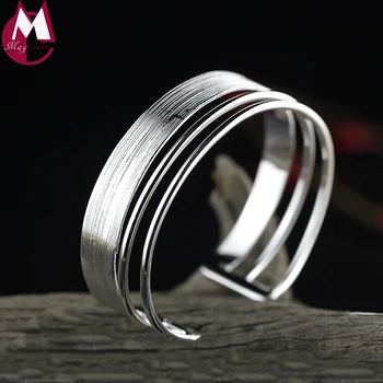 

Open Brushed Big Round Cuff Wide Bangles for Women Classic Geometric Bracelets 100% 925 Sterling Silver New Punk Fine Jewelry