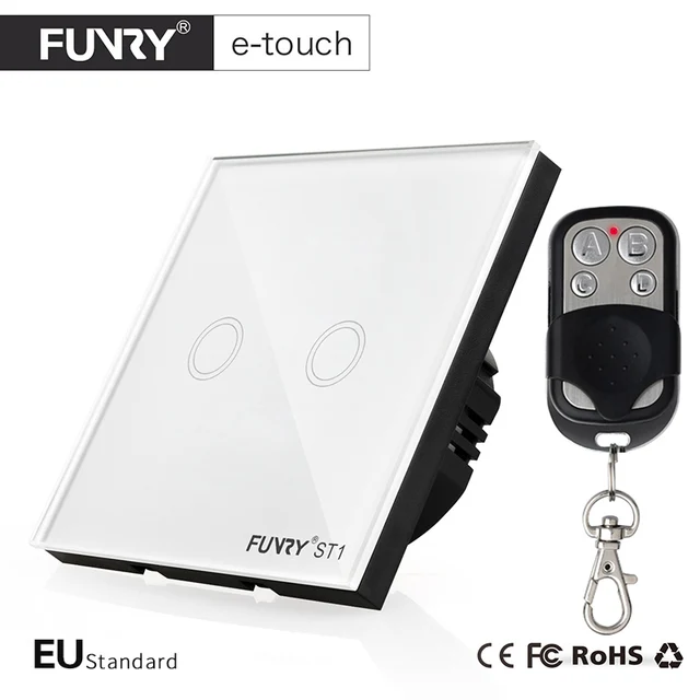 Funry 1 2 3 Gang EU Remote Switch Wifi Control Wireless Remote Wall Light Touch Switch Work With Broadlink / Geeklink Smart Home