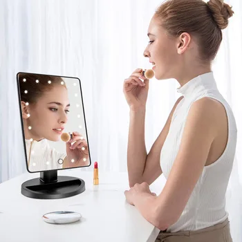 

Touch Screen LED Lights Makeup Mirrors 1X 10X Table Desktop Countertop Bright Adjustable USB Cable Or Batteries Use 22 Lights