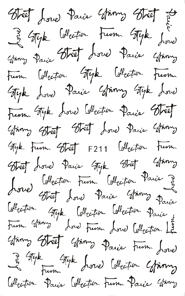 1 Sheet 3D Unique Cursive Script English Letter Word Design Adhesive Nail Art Stickers Decorations DIY Salon Tips F211#
