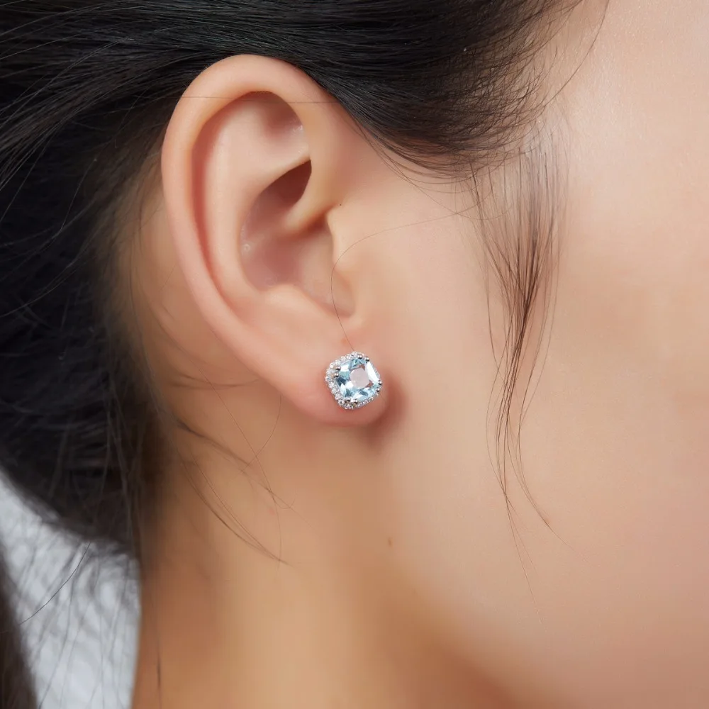 Серьги гвоздики из серебра 925 пробы с натуральным голубым топазом|jewelry sets|set for