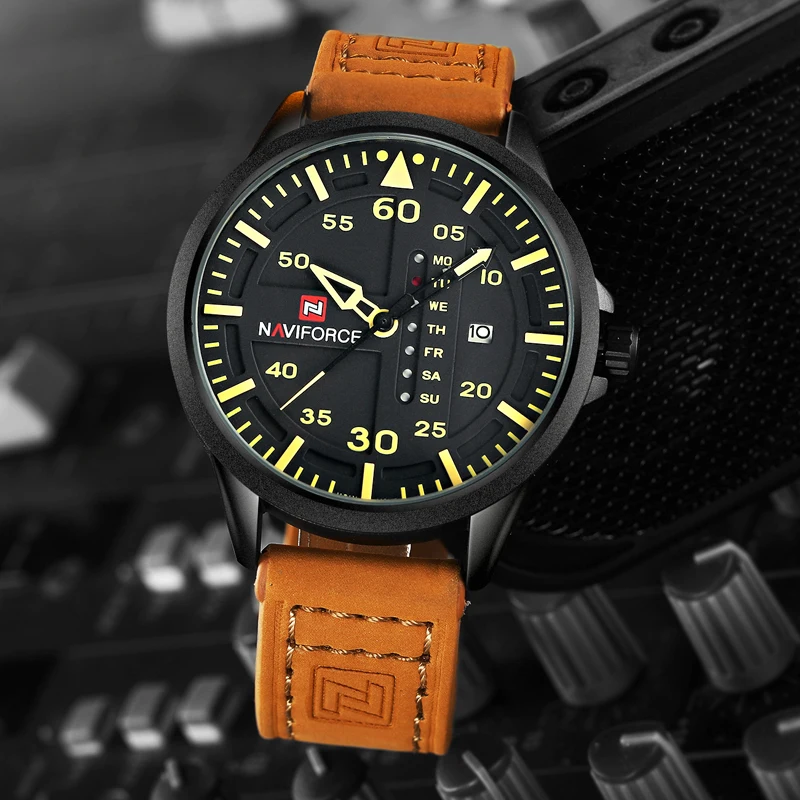 Мужские часы NAVIFORCE повседневные спортивные армейские кварцевые с кожаным