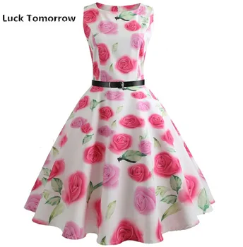 

Floral Print Vintage Dress Women Retro PinUp Tutu Dresses Hepburn 50s 60s Rockabilly Robe feminino Vestidos Swing dresses S-2XL