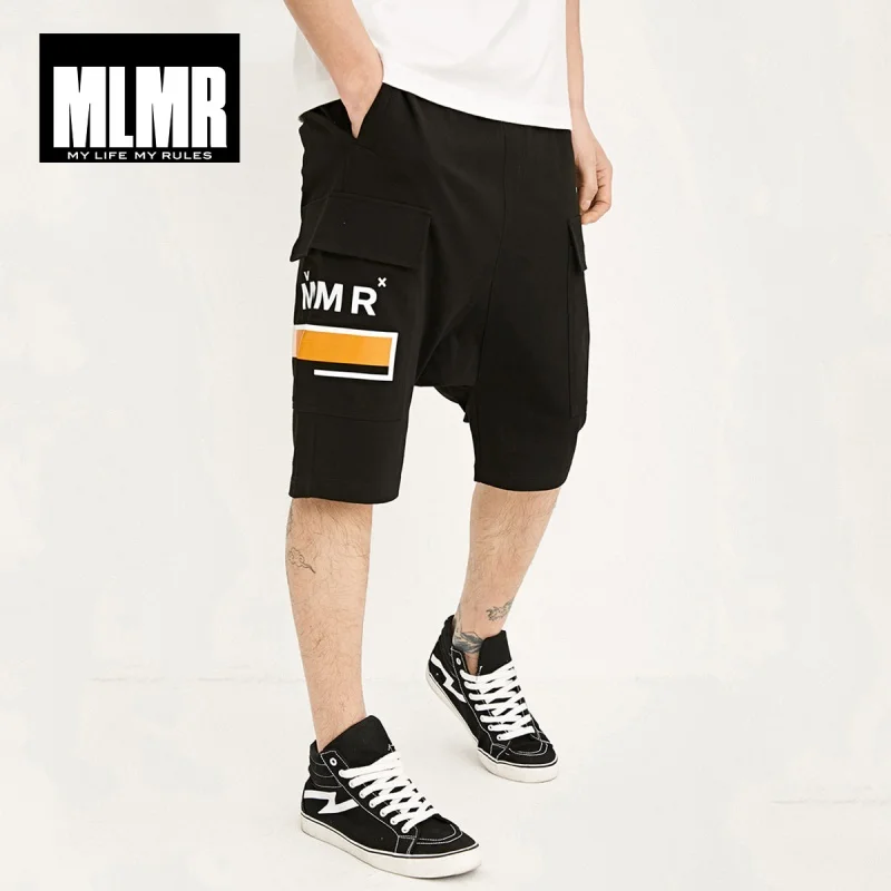 

MLMR Men's 100% Cotton Letter Print Stretch Waistband Harem Shorts Top Menswear Short Pants | 218215532
