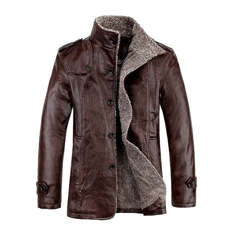 Зимняя куртка из искусственной кожи на каждый день; мужские термопальто; мужские Куртки из искусственной кожи; модель года; теплая брендовая одежда; Сезон Зима; 4XL; SA083 - Цвет: Coffee