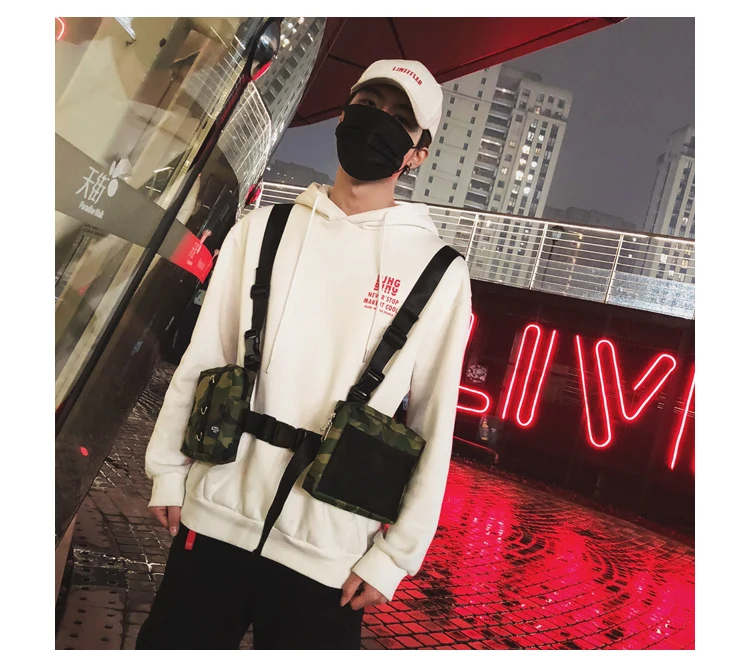 Мужская тактическая сумка с ремнем на грудь, унисекс, хип-хоп, Оксфорд, два кармана, поясная сумка, тактическая уличная одежда, функциональный черный жилет, сумки