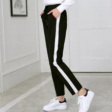 2017 Autumn And Winter Women Casual Sweatpants black White Striped Printed Side Pant Ladies Loose Trousers Joggers Sweat Pants