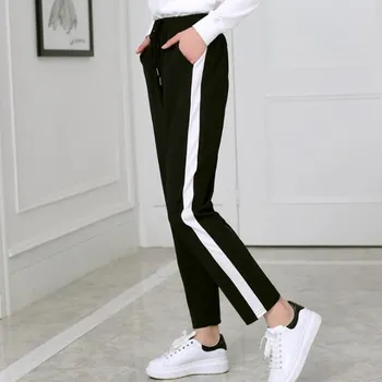 

Autumn And Winter Women Casual Sweatpants black White Striped Printed Side Pant Ladies Loose Trousers Joggers Sweat Pants
