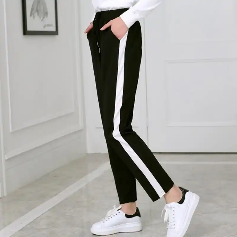Black jogger pants with white stripe Clearance