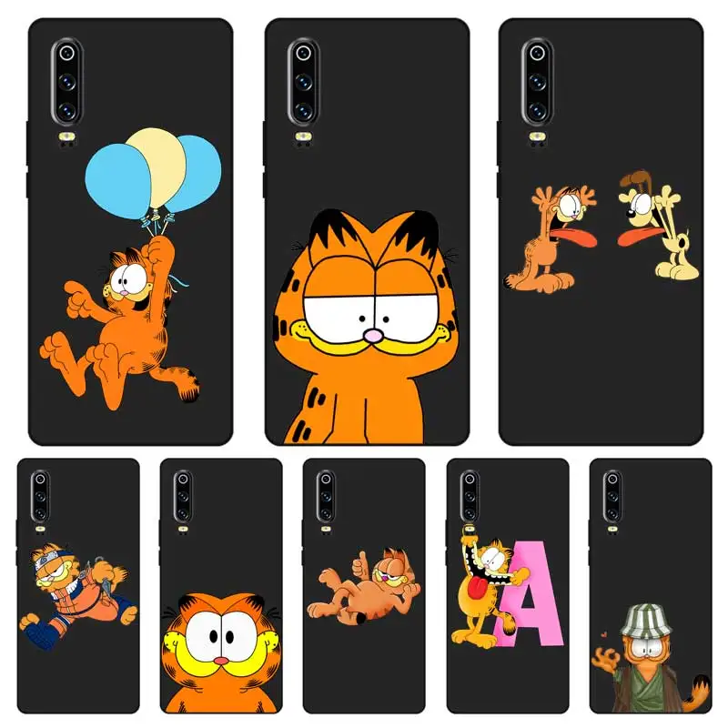 

N326 Garfield Black Silicone Case Cover For Huawei P8 P9 P10 P20 P30 Lite Pro P Smart Plus 2017 2019