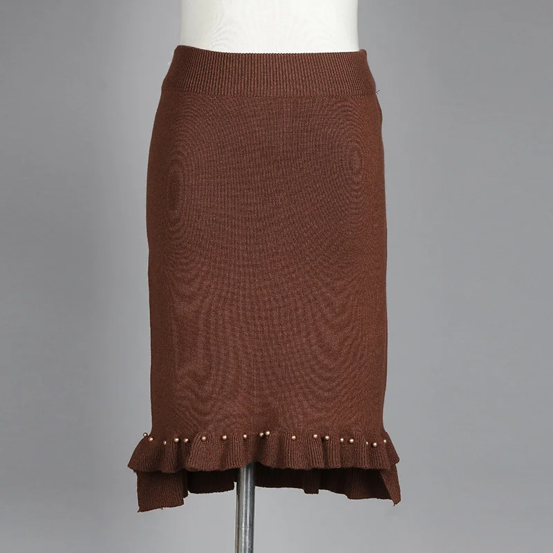 ShejoinSheenjoy Split Ruffles Hem Knitted Midi Women Skirt Beading High-Waist Autumn Winter Skirts Womens Bodycon Students Skirt (14)