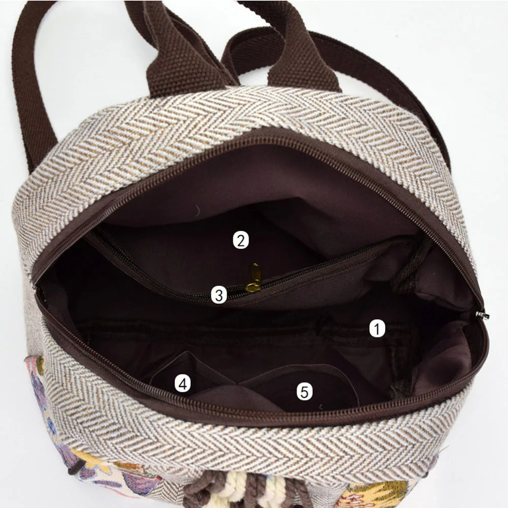 2021 New Retro Woman Backpack Female Shoulder Bag Pure Hand-woven Cotton Linen Small Rucksack Ancient Bag Student School Bags