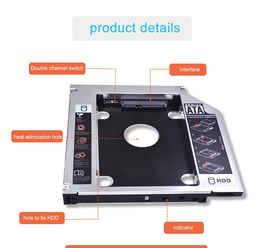 TISHRIC алюминиевый 2-ой HDD Caddy 12,7 мм SATA 3,0 CD DVD для HDD для 2,5 ''чехол для SSD, HDD корпус CD-ROM Optibay